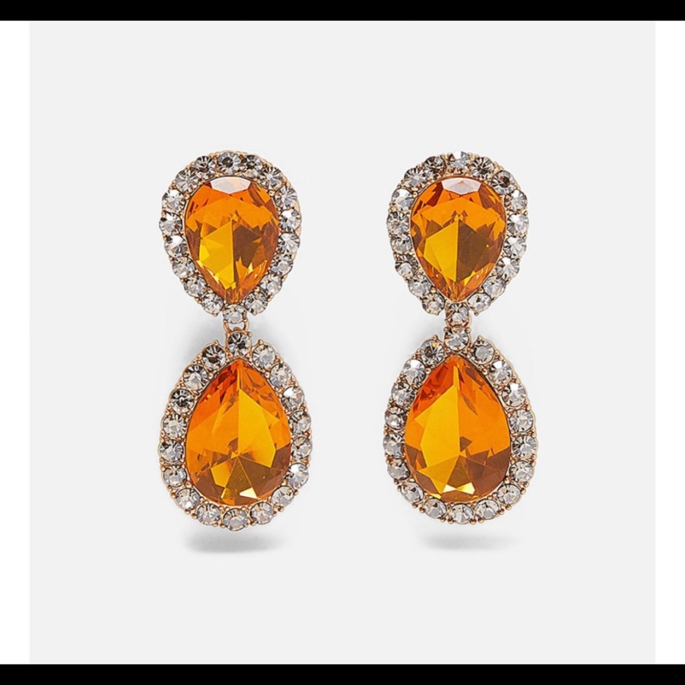 Gold Jeweled Oversized Tear Drop Earrings